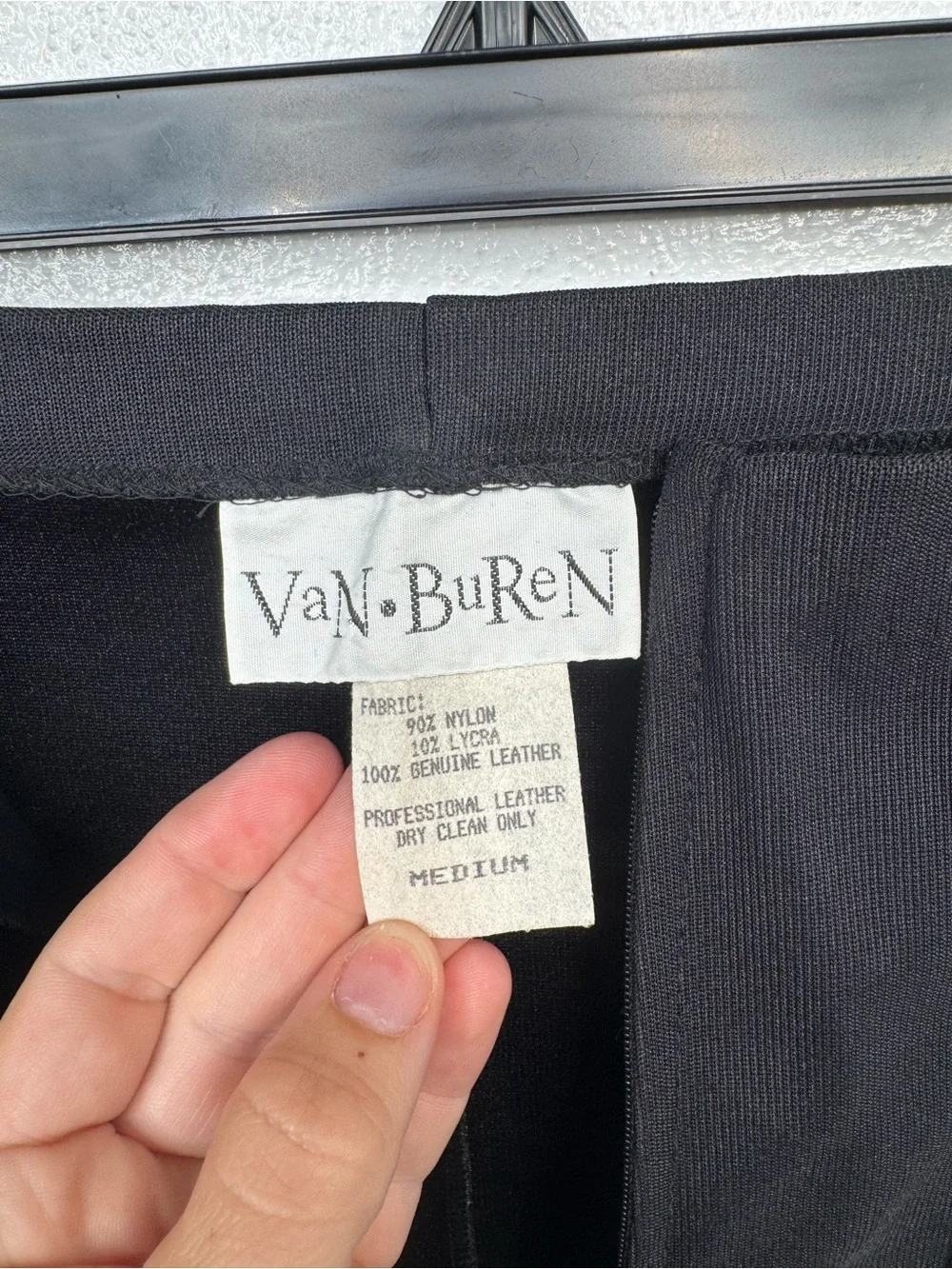 Vintage Van Buren Rare Leggings M Black Faux Fur Panel Leather Trim Stretch